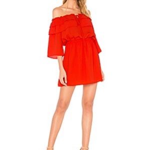 Jack by BB Dakota Bowser off the shoulder red short sleeved ruffled dress sz xs